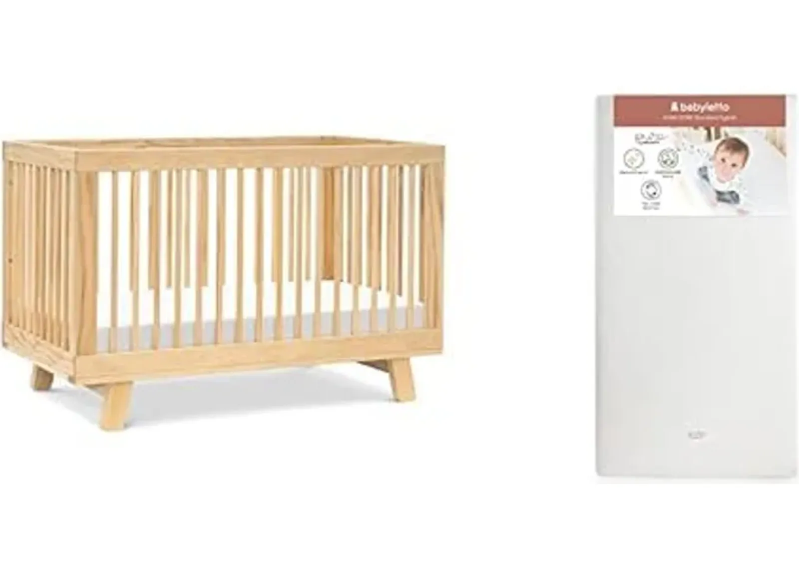 babyletto Hudson 3-in-1 Convertible Crib, Natural with Pure Core Crib Mattress