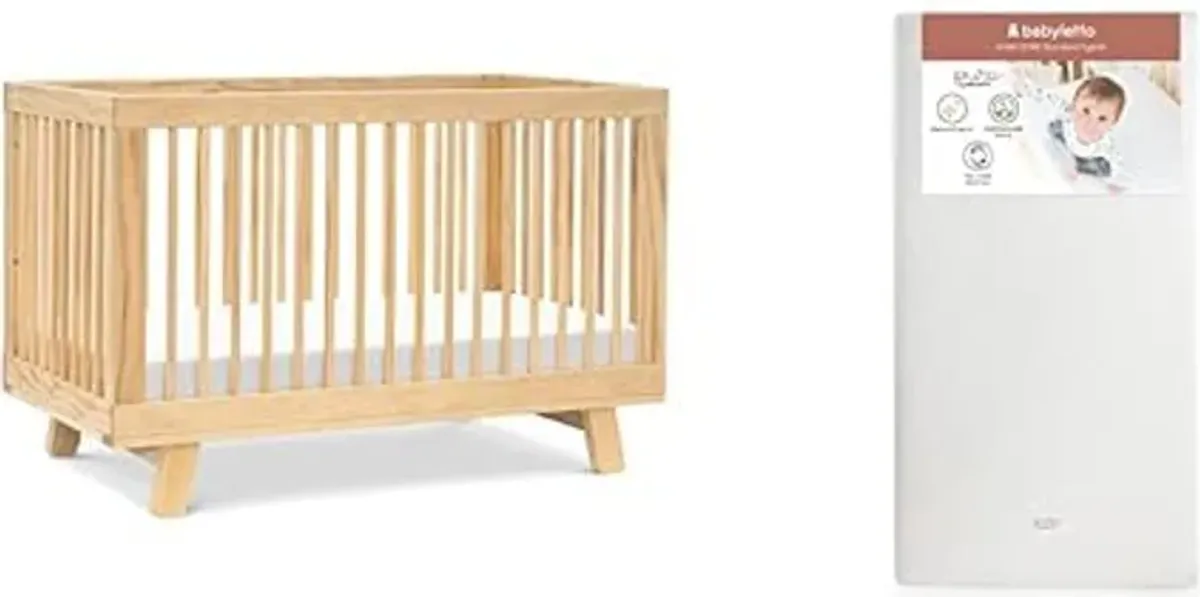 babyletto Hudson 3-in-1 Convertible Crib, Natural with Pure Core Crib Mattress