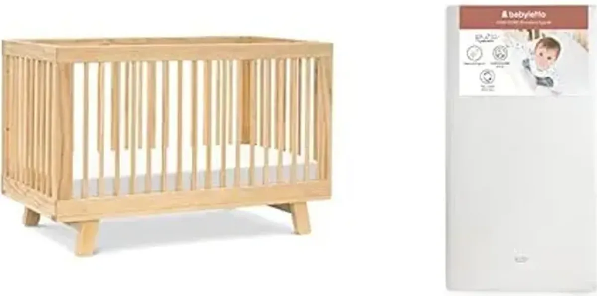 babyletto Hudson 3-in-1 Convertible Crib, Natural with Pure Core Crib Mattress