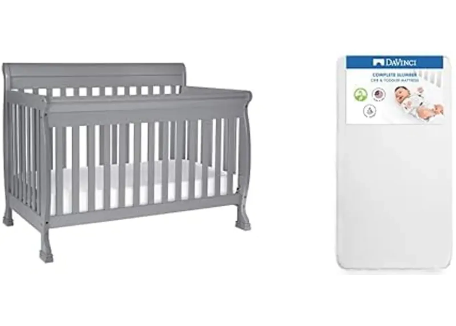 DaVinci Kalani 4-in-1 Convertible Crib in Grey with Complete Slumber Crib Mattress