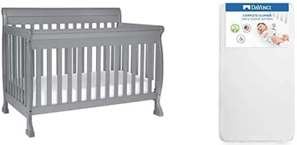 DaVinci Kalani 4-in-1 Convertible Crib in Grey with Complete Slumber Crib Mattress