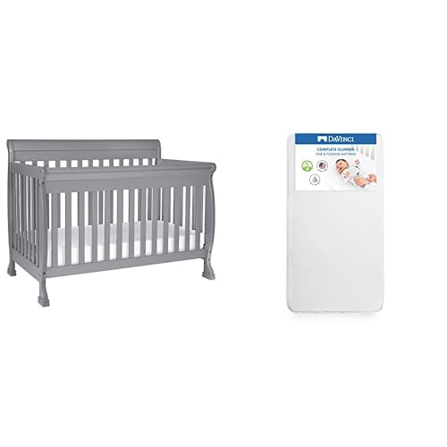 DaVinci Kalani 4-in-1 Convertible Crib in Grey with Complete Slumber Crib Mattress