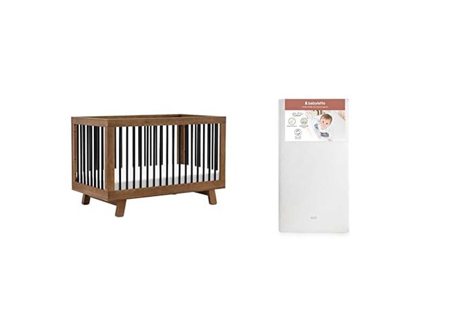 babyletto Hudson 3-in-1 Convertible Crib, Natural Walnut/Black with Pure Core Crib Mattress