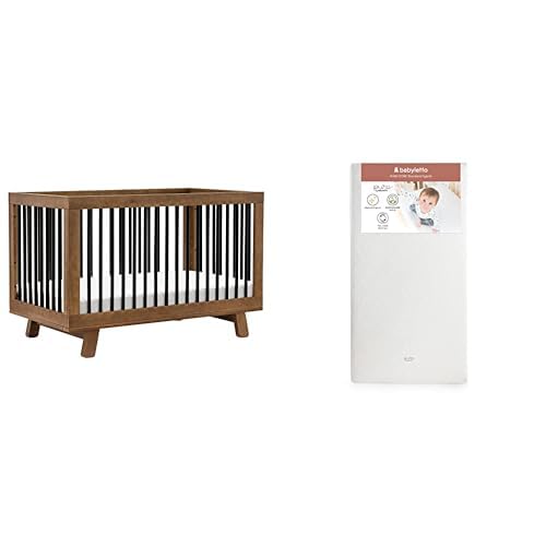 babyletto Hudson 3-in-1 Convertible Crib, Natural Walnut/Black with Pure Core Crib Mattress