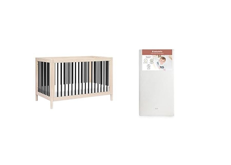 Babyletto Gelato 4-in-1 Convertible Crib, Washed Natural and Black with Pure Core Crib Mattress