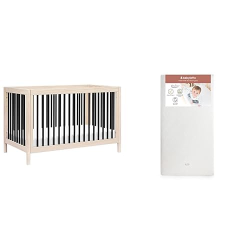 Babyletto Gelato 4-in-1 Convertible Crib, Washed Natural and Black with Pure Core Crib Mattress