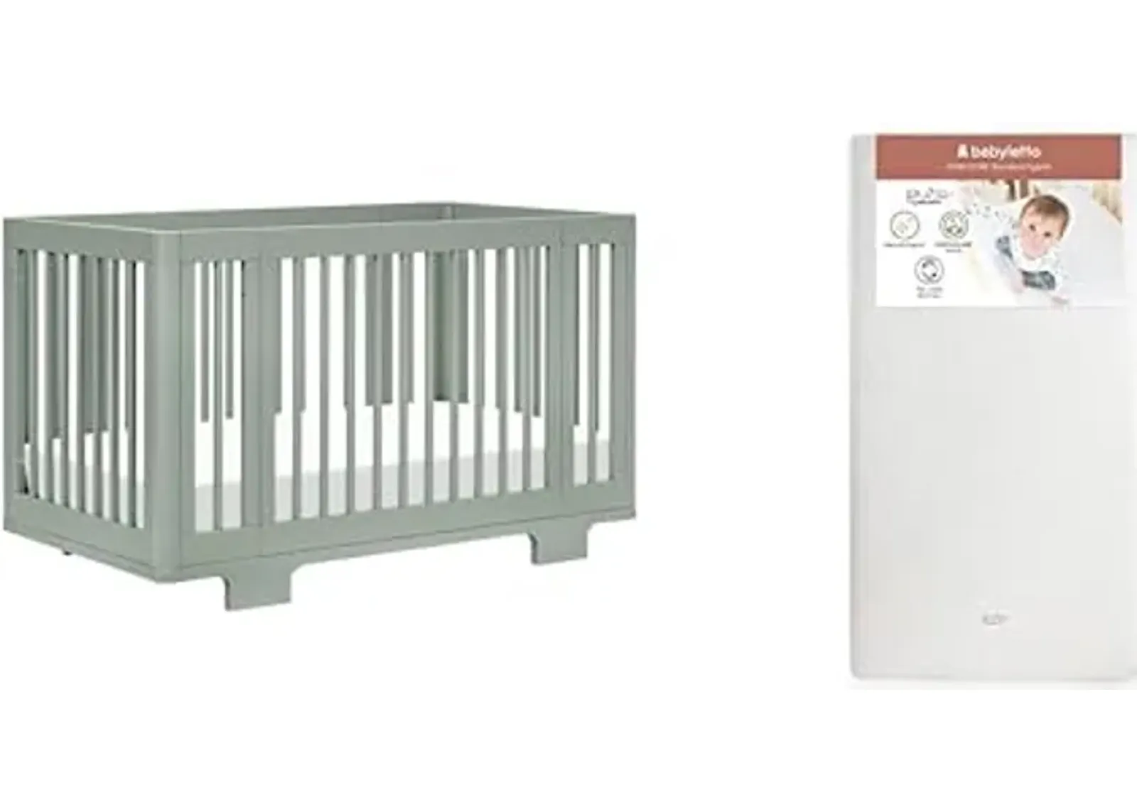 babyletto Yuzu Convertible All-Stages Bassinet, Midi, Full-Size Crib in Light Sage