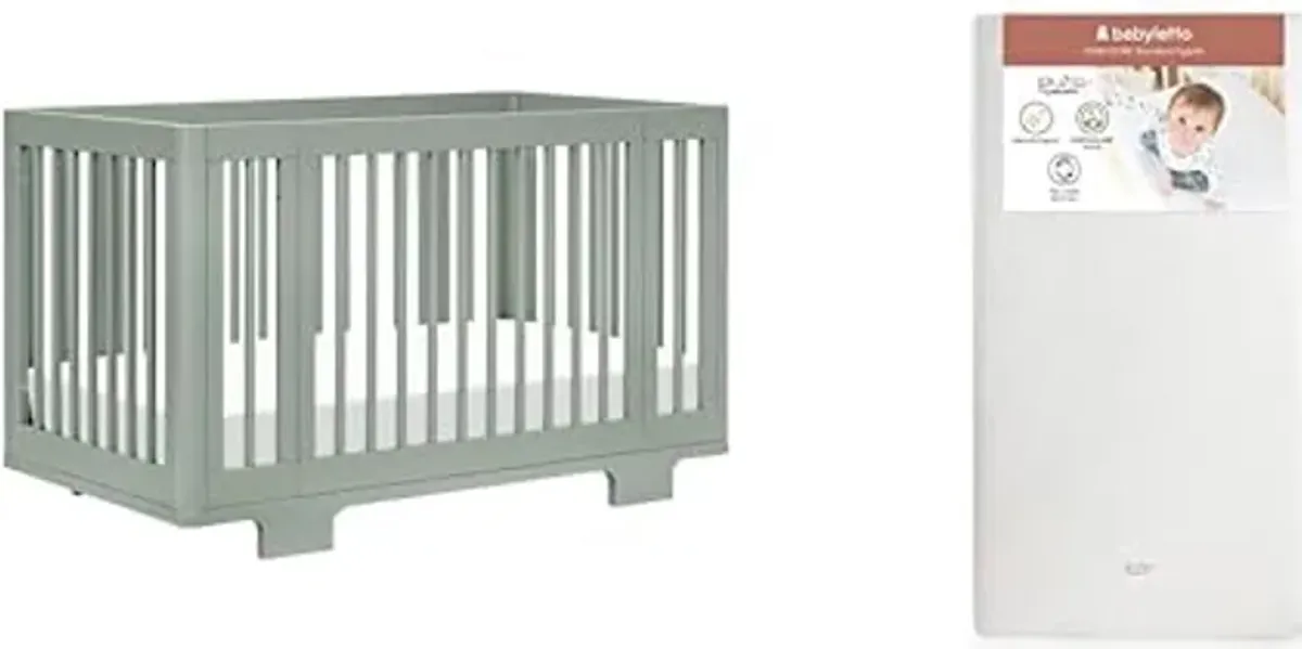 babyletto Yuzu Convertible All-Stages Bassinet, Midi, Full-Size Crib in Light Sage