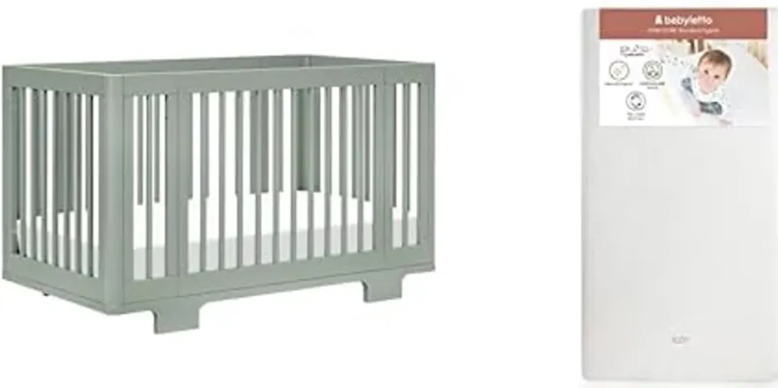 babyletto Yuzu Convertible All-Stages Bassinet, Midi, Full-Size Crib in Light Sage