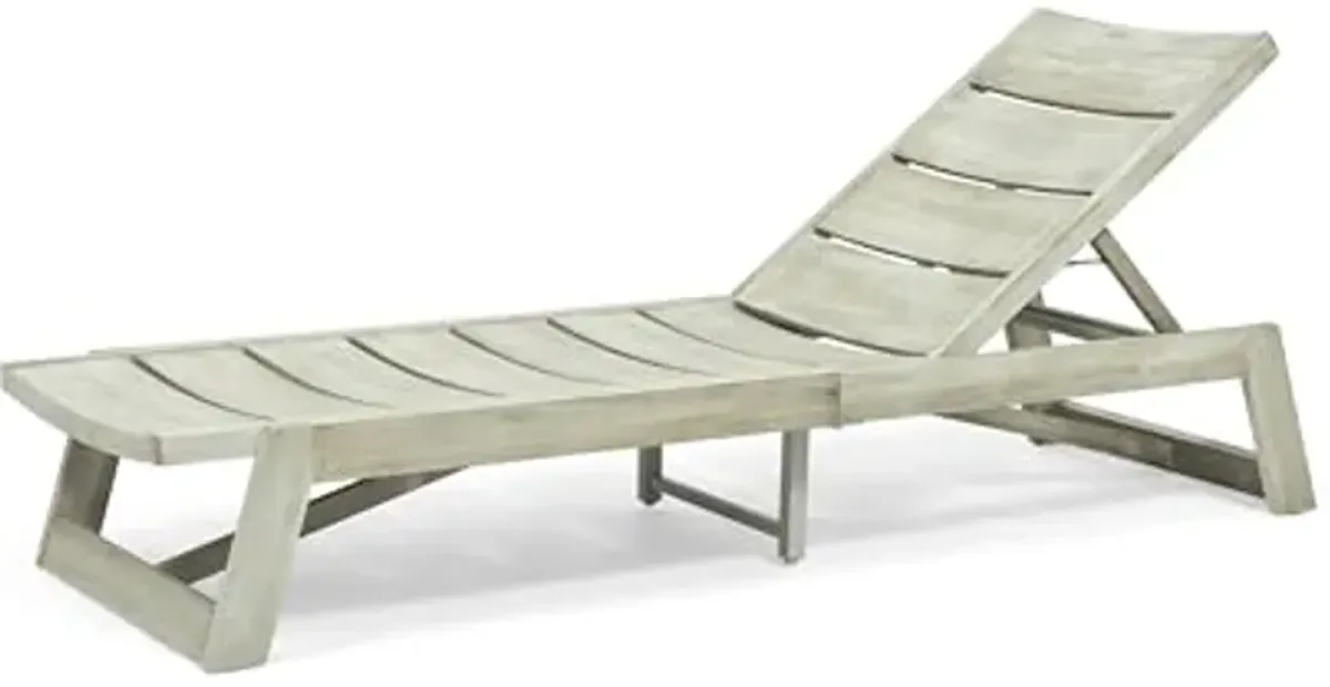 Christopher Knight Home Mahi Outdoor Acacia Wood Chaise 3 Piece Lounge Set, 78.75 "W x 26 "D x 12.25 "H, Weathered Gray + Gray