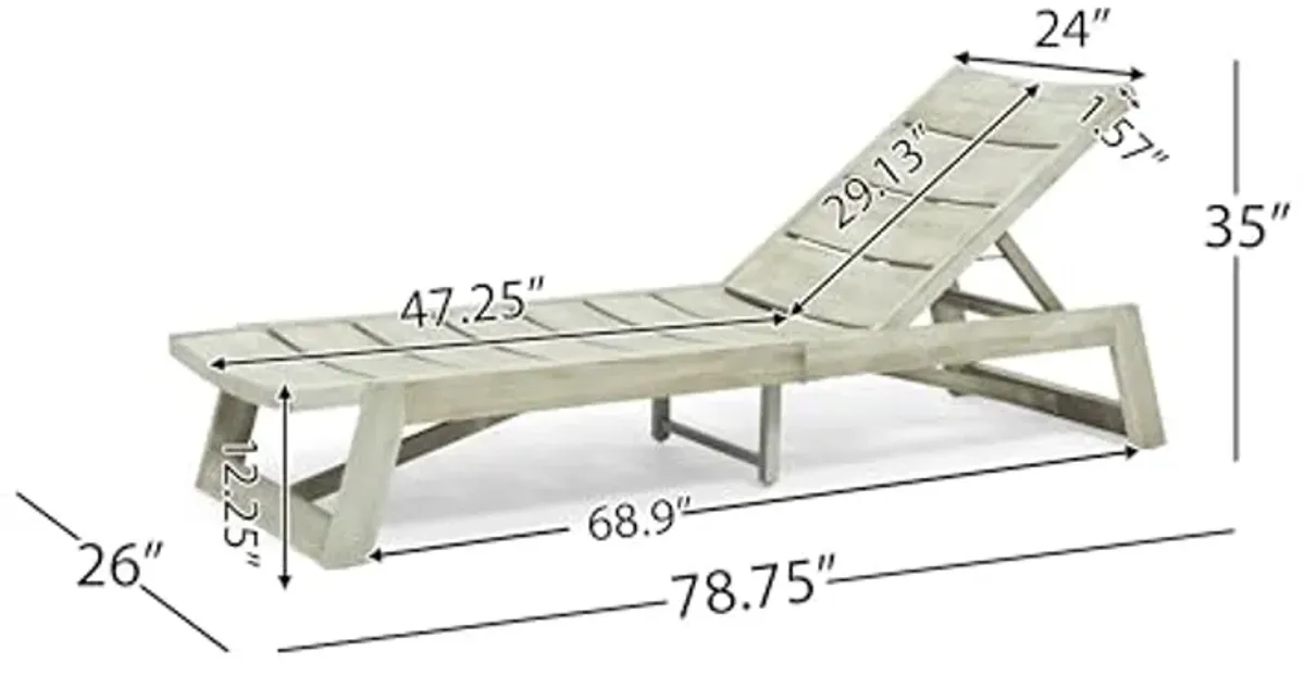 Christopher Knight Home Mahi Outdoor Acacia Wood Chaise 3 Piece Lounge Set, 78.75 "W x 26 "D x 12.25 "H, Weathered Gray + Gray