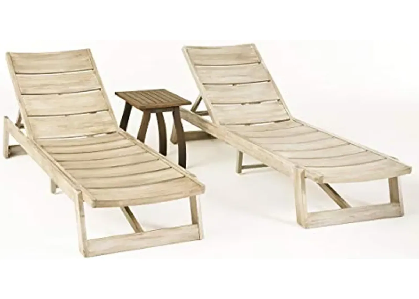 Christopher Knight Home Mahi Outdoor Acacia Wood Chaise 3 Piece Lounge Set, 78.75 "W x 26 "D x 12.25 "H, Weathered Gray + Gray