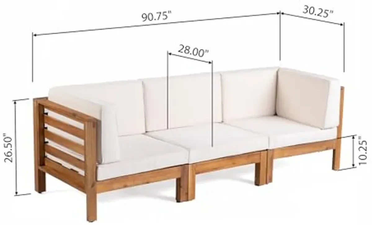 Christopher Knight Home Oana Outdoor Modular Acacia Wood Sofa with Cushions, 30.25 "W x 30.25 "D x 26.5 "H, Teak + Beige