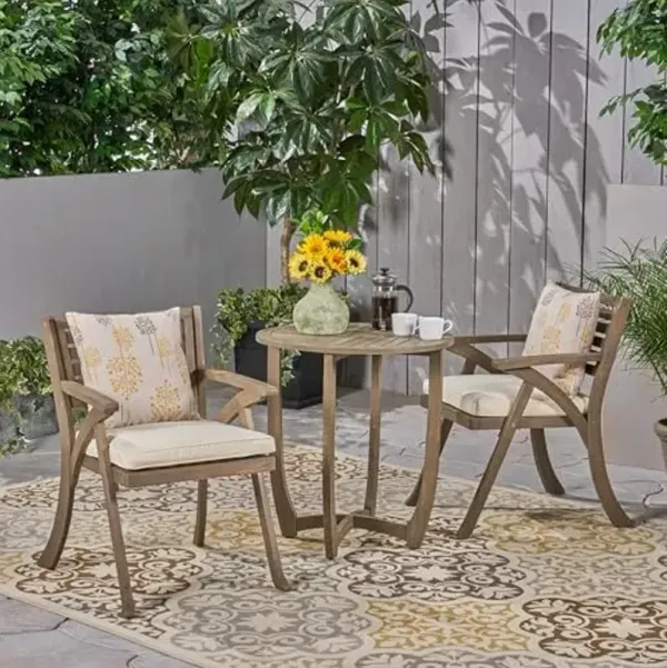Christopher Knight Home Coronad Outdoor 2-Seater Acacia Wood Bistro Set, Gray and Crème