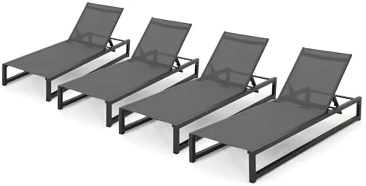 Christopher Knight Home Modesta Outdoor Finished Aluminum Framed Chaise Lounge with Grey Mesh Body (Set of 4), 77 "W x 26.5 "D x 10.5 "H, Black + Gray