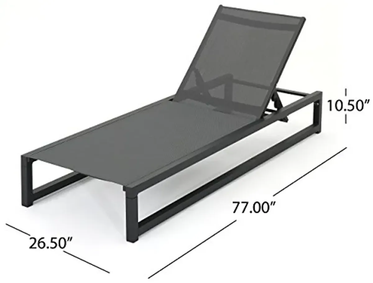 Christopher Knight Home Modesta Outdoor Finished Aluminum Framed Chaise Lounge with Grey Mesh Body (Set of 4), 77 "W x 26.5 "D x 10.5 "H, Black + Gray