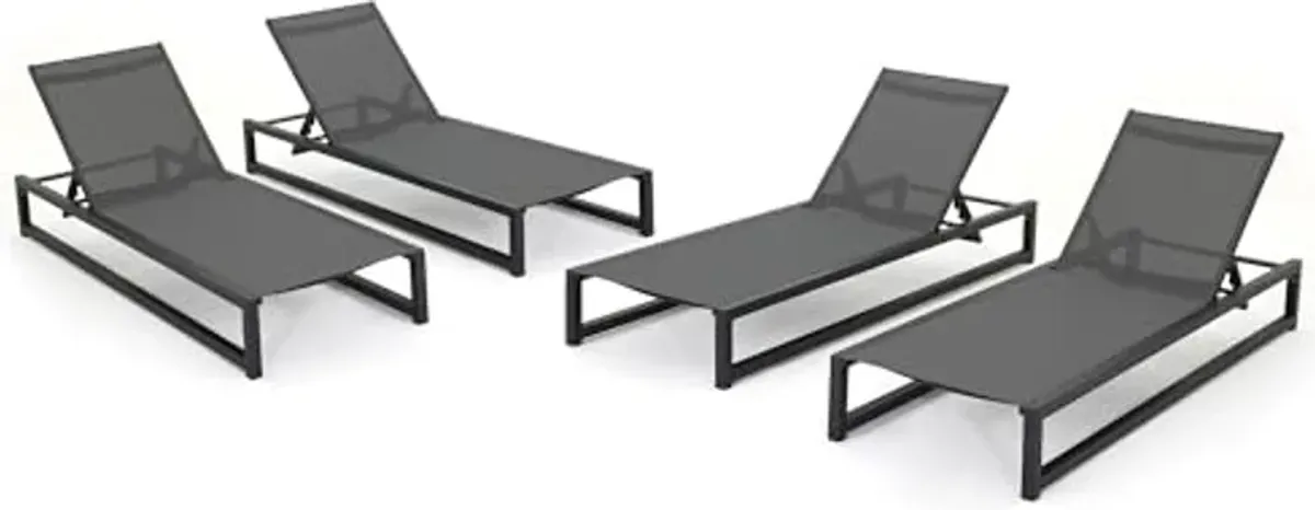 Christopher Knight Home Modesta Outdoor Finished Aluminum Framed Chaise Lounge with Grey Mesh Body (Set of 4), 77 "W x 26.5 "D x 10.5 "H, Black + Gray