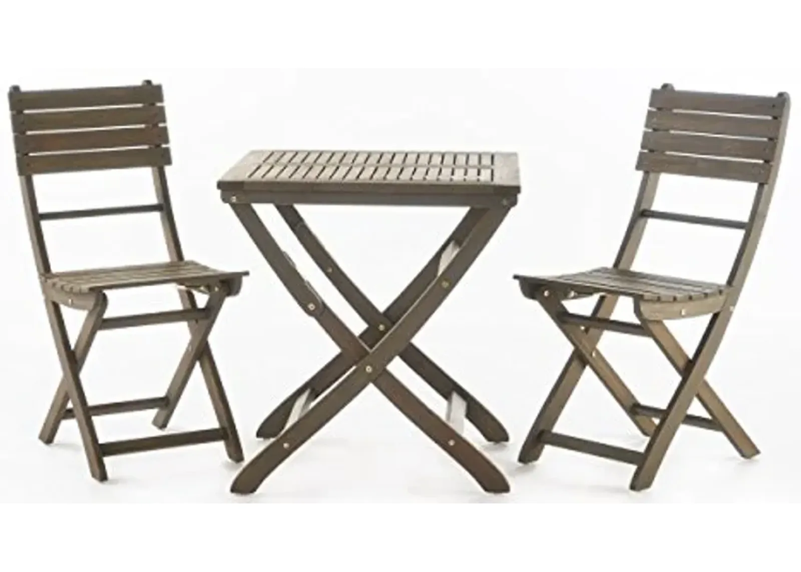 Christopher Knight Home Positano Outdoor 3 Piece Foldable Grey Finished Acacia Wood Bistro Set, 15.75 "W x 20.5 "D x 33.75 "H, Gray