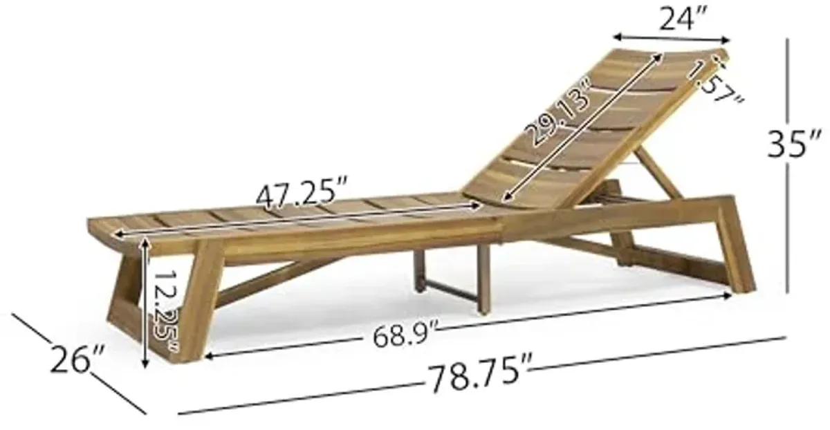 Christopher Knight Home Maki Outdoor Acacia Wood Chaise Lounge (Set of 4), 78.75 "W x 26 "D x 12.25 "H, Teak + Yellow