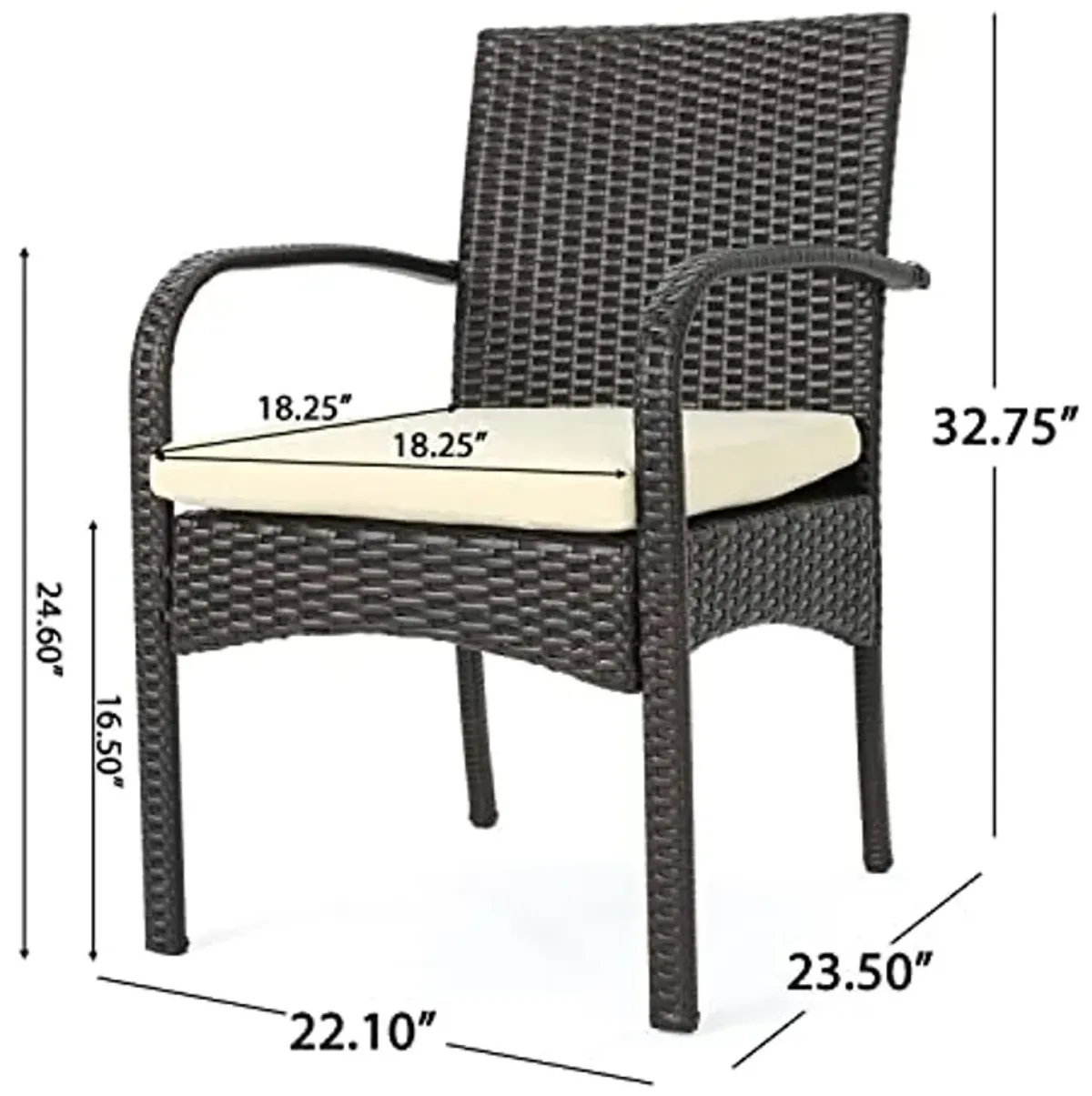 Christopher Knight Home Quessier Outdoor 6-Seater Acacia Wood and Wicker Dining Set with Bench and Water Resistant Cushions, 22.1 "W x 23.5 "D x 32.75 "H, Sandblasted Natural Brown + Brown + Cream