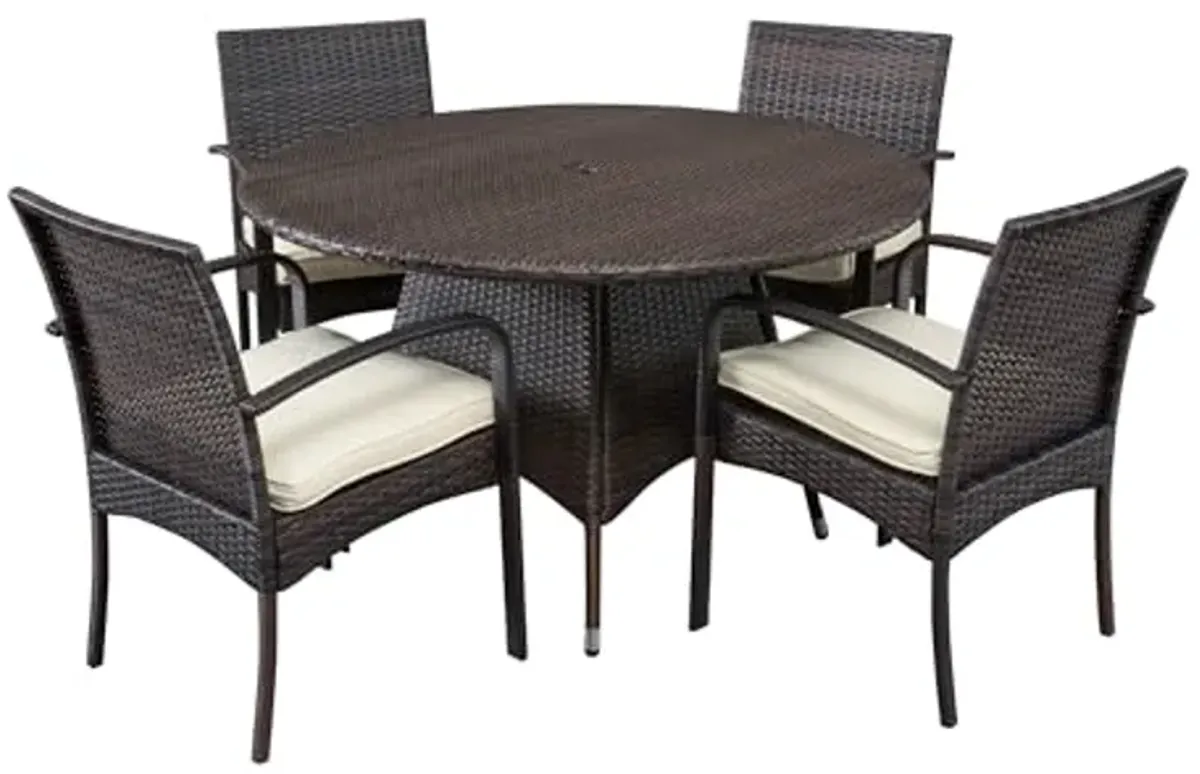 Christopher Knight Home Theodore Outdoor Wicker 5 Piece Dining Set with Water Resistant Cushions, 22.1 "W x 23.5 "D x 32.75 "H, Multibrown + Cream