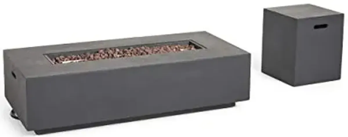 Christopher Knight Home Outdoor Lightweight Concrete 50,000 BTU Rectangular Fire Pit with Tank Holder, Dark Gray