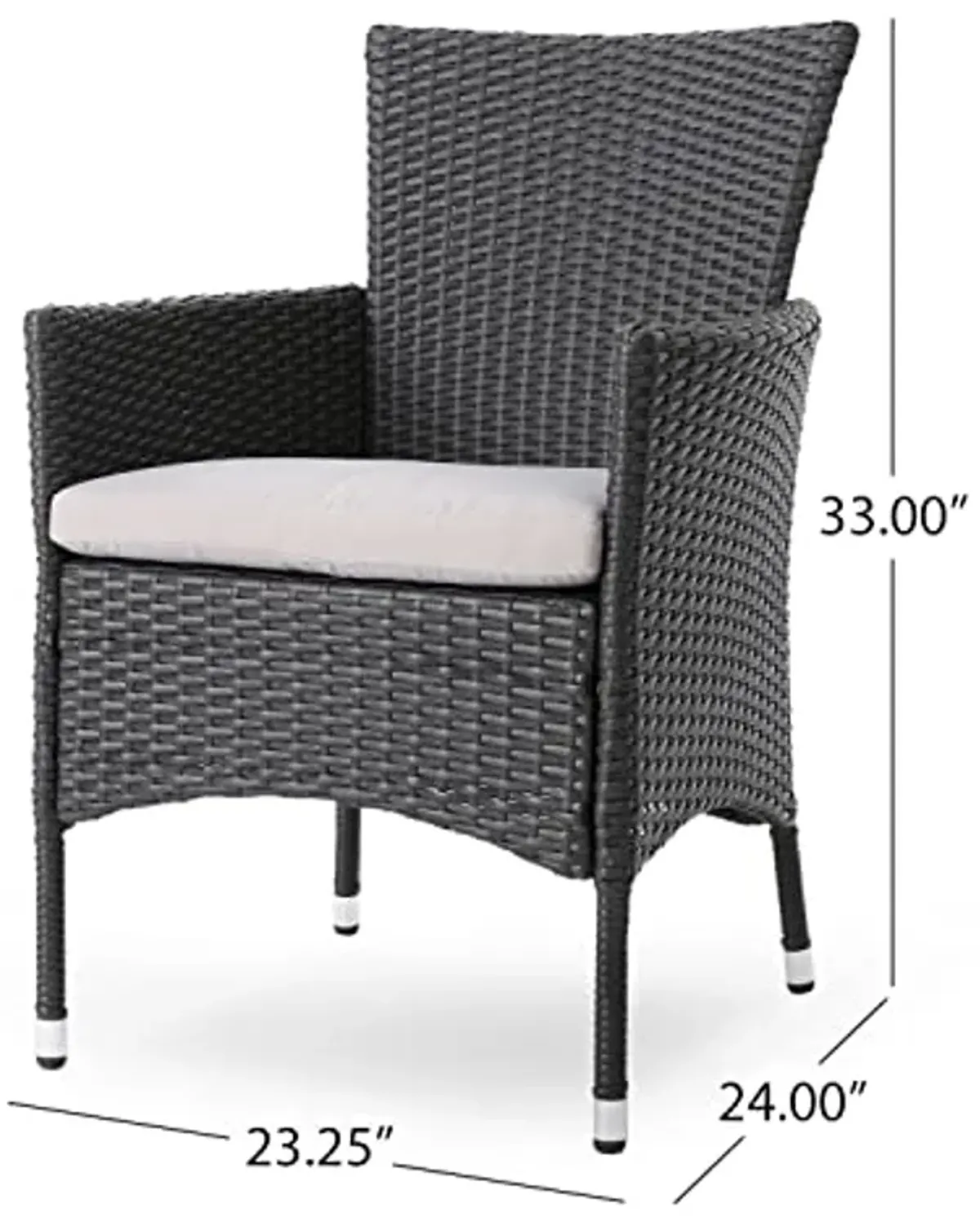 Christopher Knight Home Moralis Outdoor 6-Seater Acacia Wood Dining Set with Wicker Chairs, 23.25 "W x 24 "D x 33 "H, Sandblasted Dark Gray + Gray + Light Gray