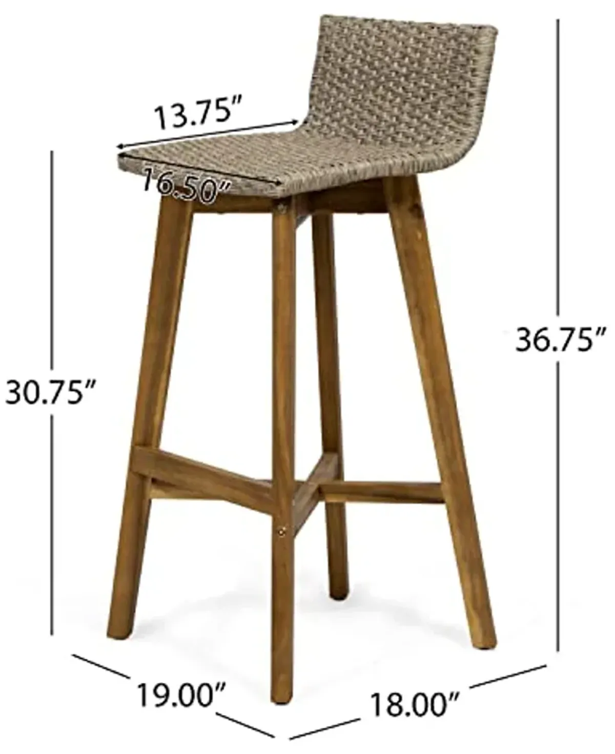 Christopher Knight Home La Brea Outdoor Acacia Wood and Wicker Barstools (Set of 4), Light Brown and Teak