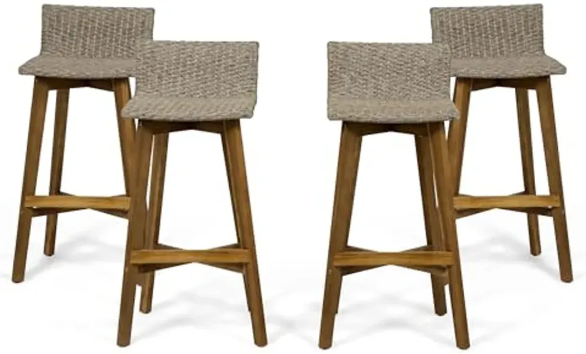 Christopher Knight Home La Brea Outdoor Acacia Wood and Wicker Barstools (Set of 4), Light Brown and Teak