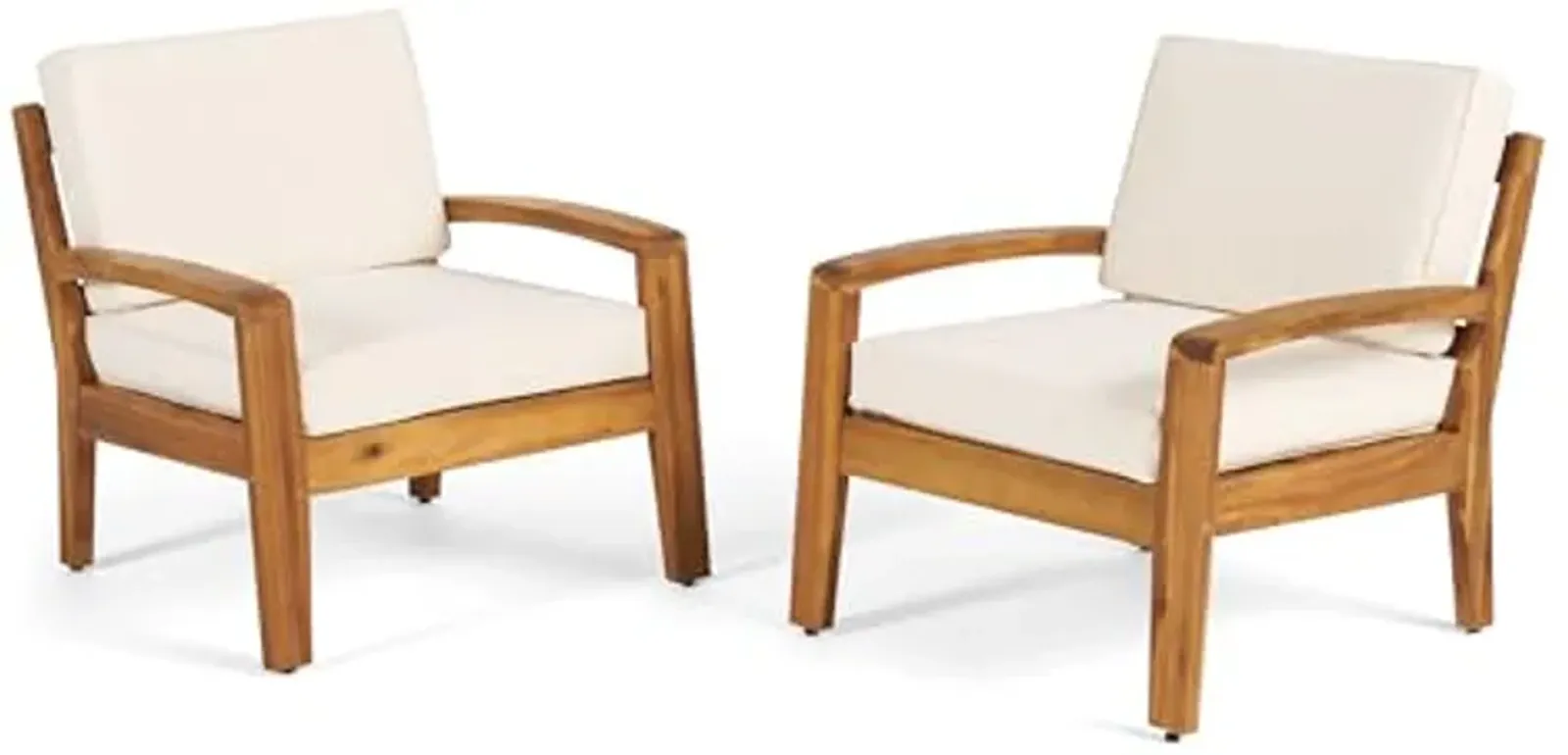 Christopher Knight Home Outdoor Acacia Wood Club Chairs with Cushions (Set of 2), Teak and Beige