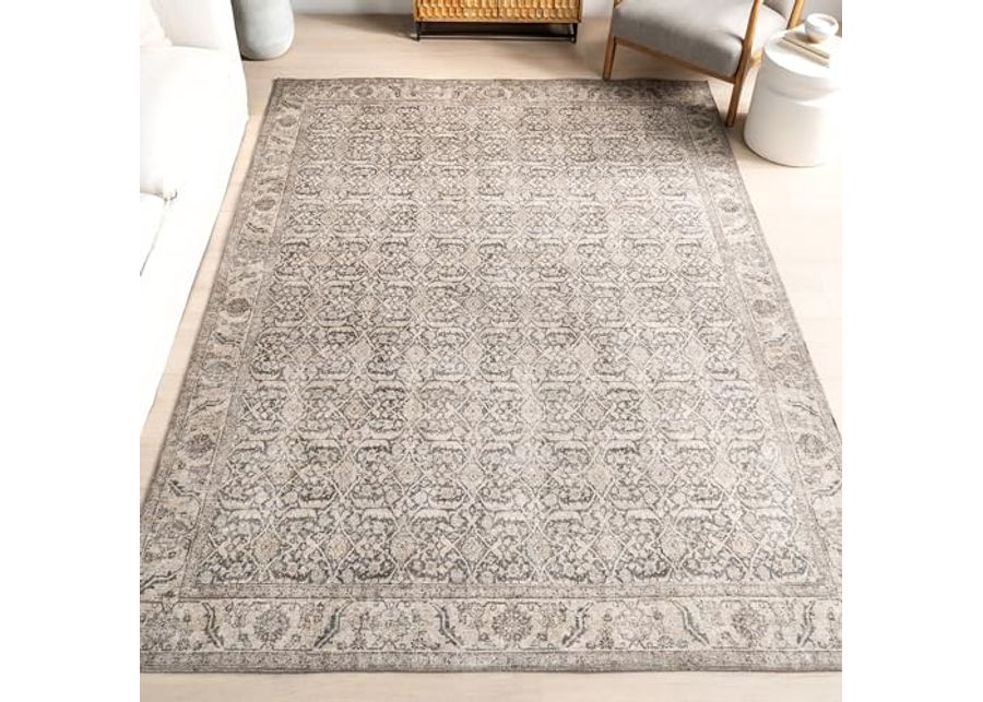 nuLOOM Hillstone Collection 5x8 Area Rug, Traditional Vintage Distressed Medallion, Thick and Soft, Durable Non-Shedding Low Pile Poly/Jute Blend, Easy to Clean, Living Room, Bedroom