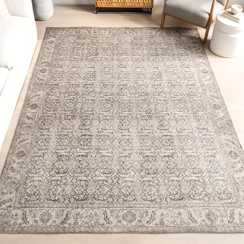 nuLOOM Hillstone Collection 5x8 Area Rug, Traditional Vintage Distressed Medallion, Thick and Soft, Durable Non-Shedding Low Pile Poly/Jute Blend, Easy to Clean, Living Room, Bedroom