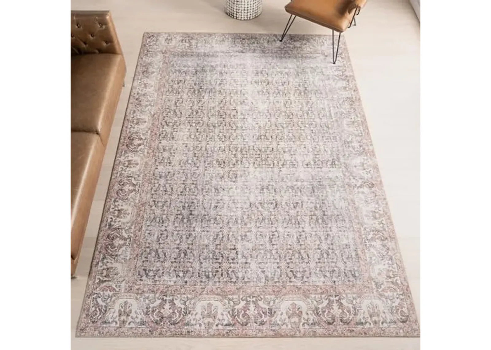 nuLOOM Hillstone Collection 7x9 Area Rug, Traditional Vintage Distressed Medallion, Thick and Soft, Durable Non-Shedding Low Pile Poly/Jute Blend, Easy to Clean, Living Room, Bedroom