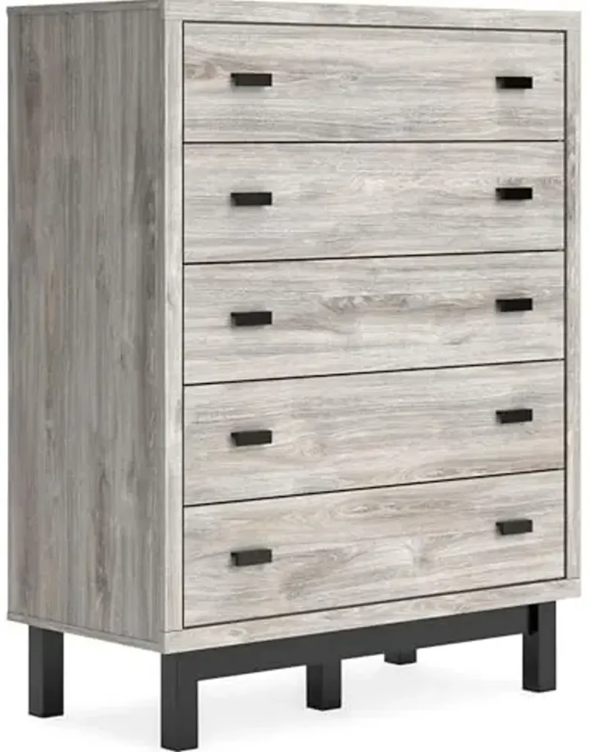 Signature Design by Ashley Vessalli Contemporary 5 Drawer Chest with Safety Stop for Bedroom, Light Gray & Black