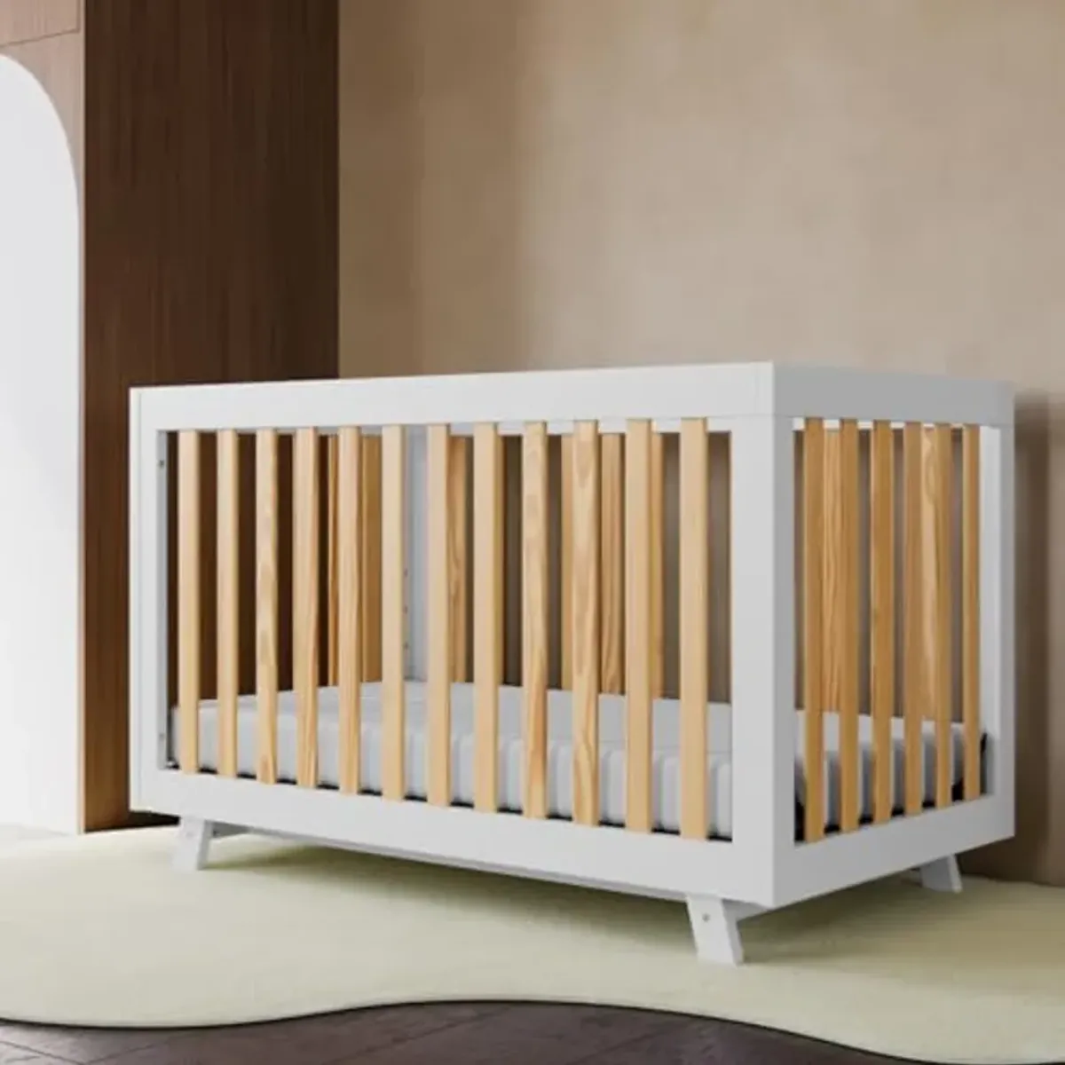 Storkcraft Beckett 3-in-1 Convertible Crib (White with Natural) – GREENGUARD Gold Certified, Converts from Crib to Toddler Bed, Fits Standard Full-Size Crib Mattress, Newborn Must-Haves