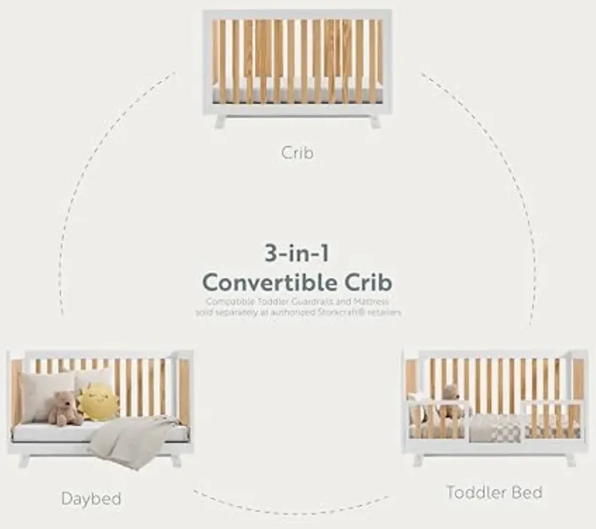 Storkcraft Beckett 3-in-1 Convertible Crib (White with Natural) – GREENGUARD Gold Certified, Converts from Crib to Toddler Bed, Fits Standard Full-Size Crib Mattress, Newborn Must-Haves