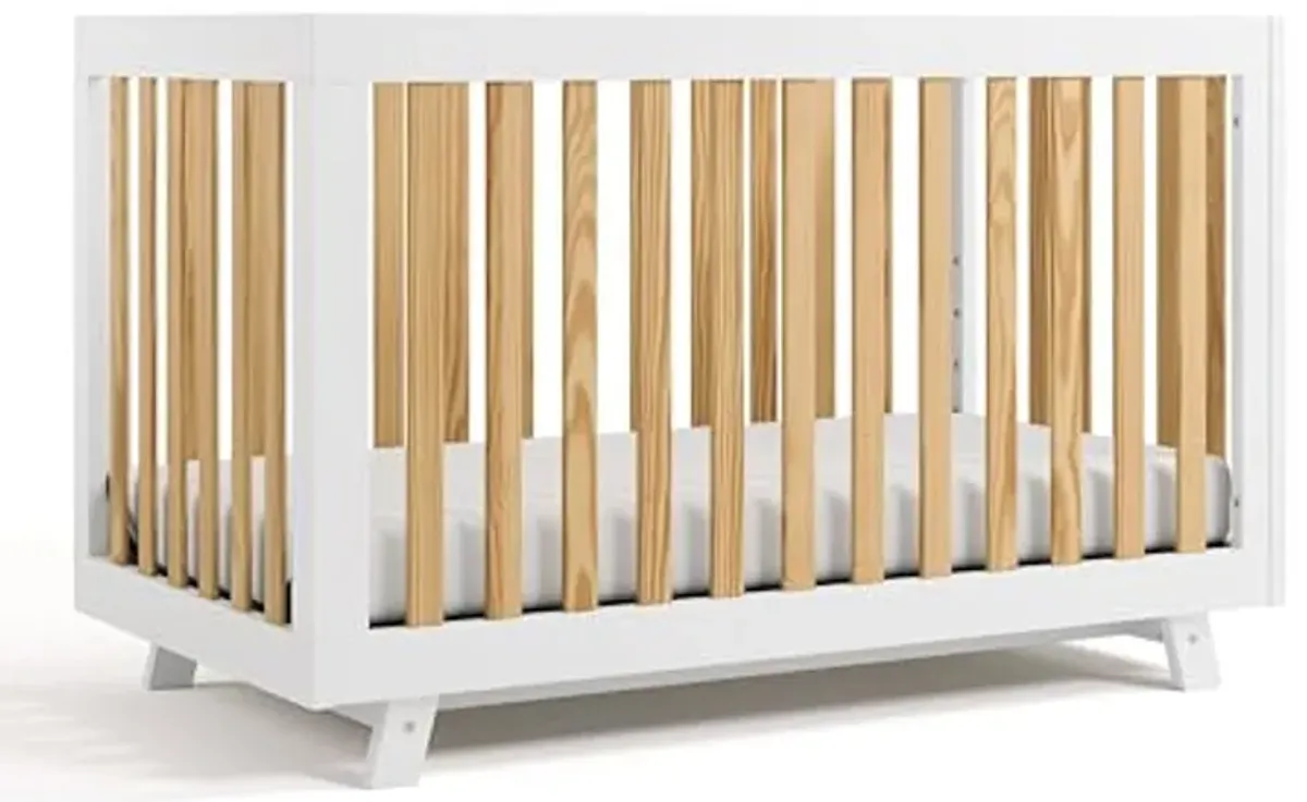 Storkcraft Beckett 3-in-1 Convertible Crib (White with Natural) – GREENGUARD Gold Certified, Converts from Crib to Toddler Bed, Fits Standard Full-Size Crib Mattress, Newborn Must-Haves