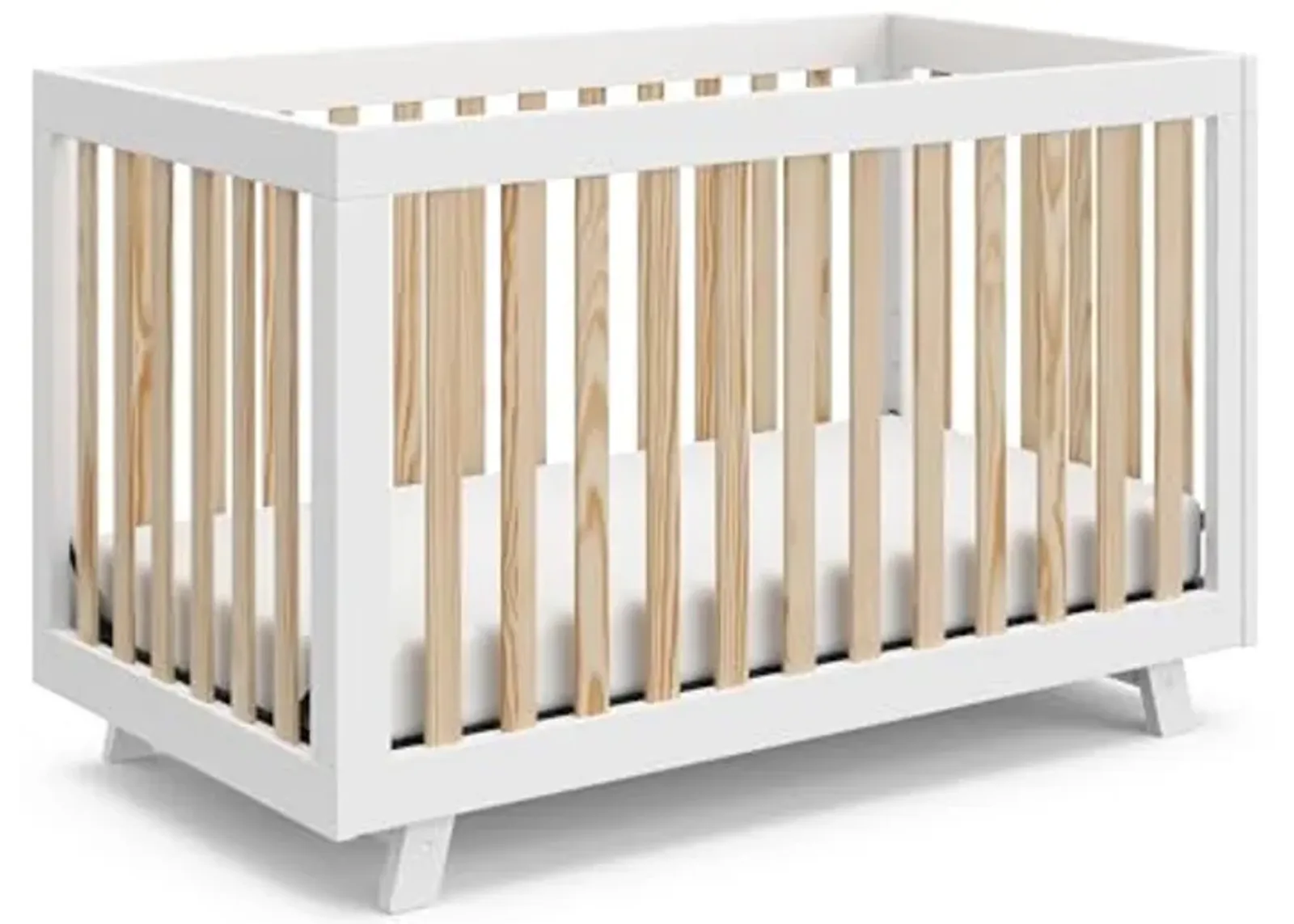 Storkcraft Beckett 3-in-1 Convertible Crib (White with Natural) – GREENGUARD Gold Certified, Converts from Crib to Toddler Bed, Fits Standard Full-Size Crib Mattress, Newborn Must-Haves