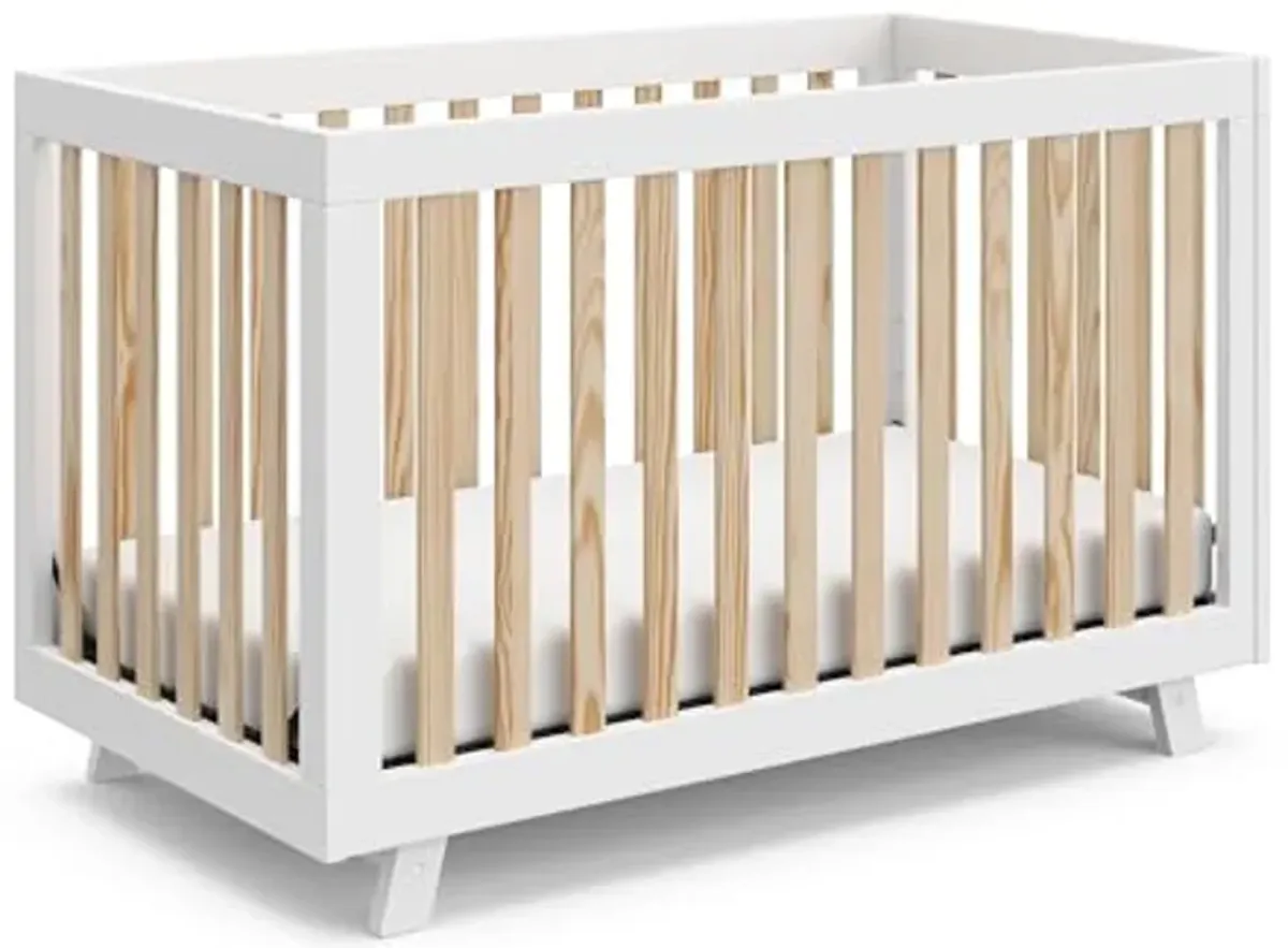 Storkcraft Beckett 3-in-1 Convertible Crib (White with Natural) – GREENGUARD Gold Certified, Converts from Crib to Toddler Bed, Fits Standard Full-Size Crib Mattress, Newborn Must-Haves