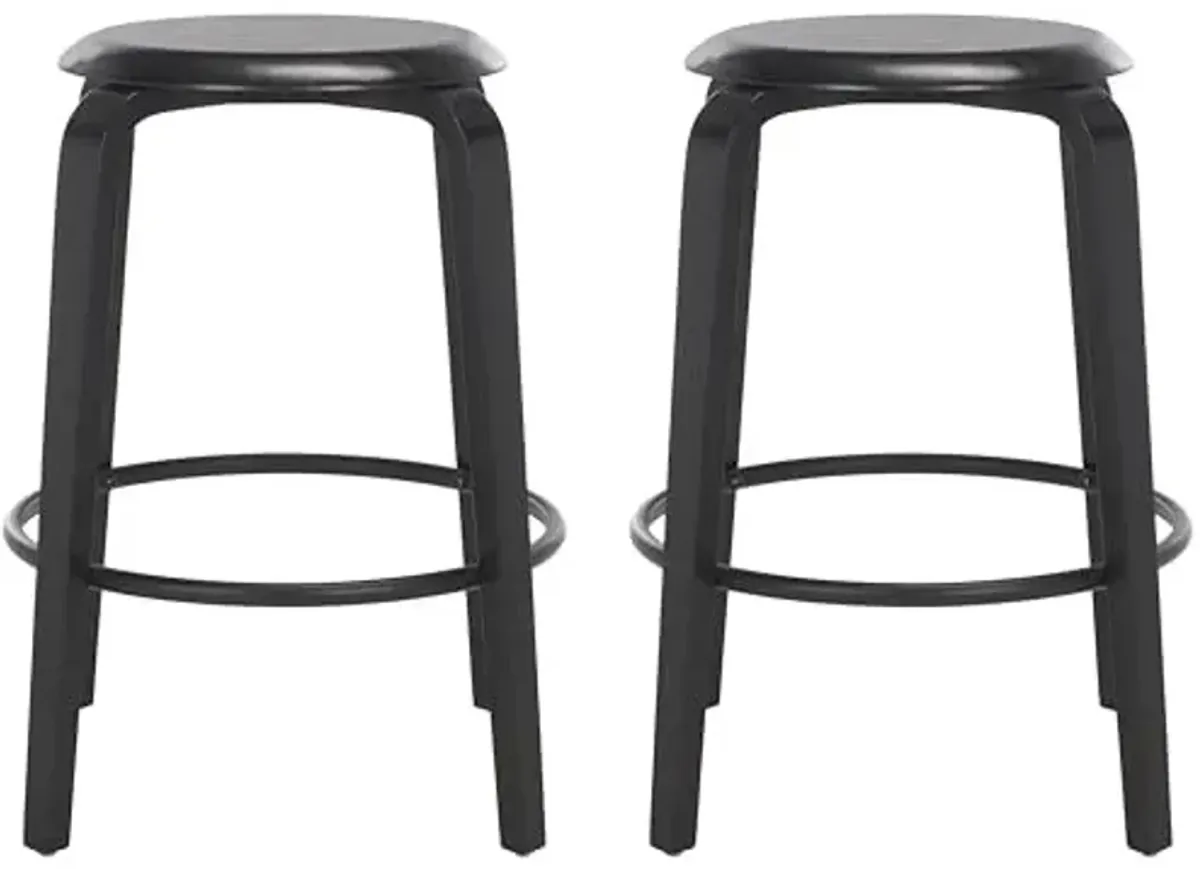 SAFAVIEH Home Collection Luella Black 26-inch Seat Height Backless Counter Stool Set of 2