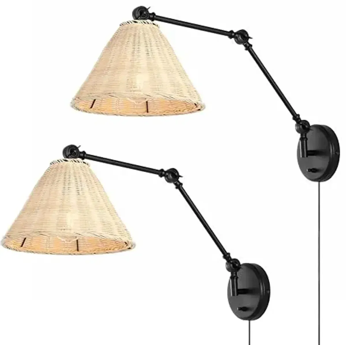 SAFAVIEH Lighting Collection Solado Natural Rattan/Black Wall Sconce Set of 2 Light Fixture (LED Bulbs Included)
