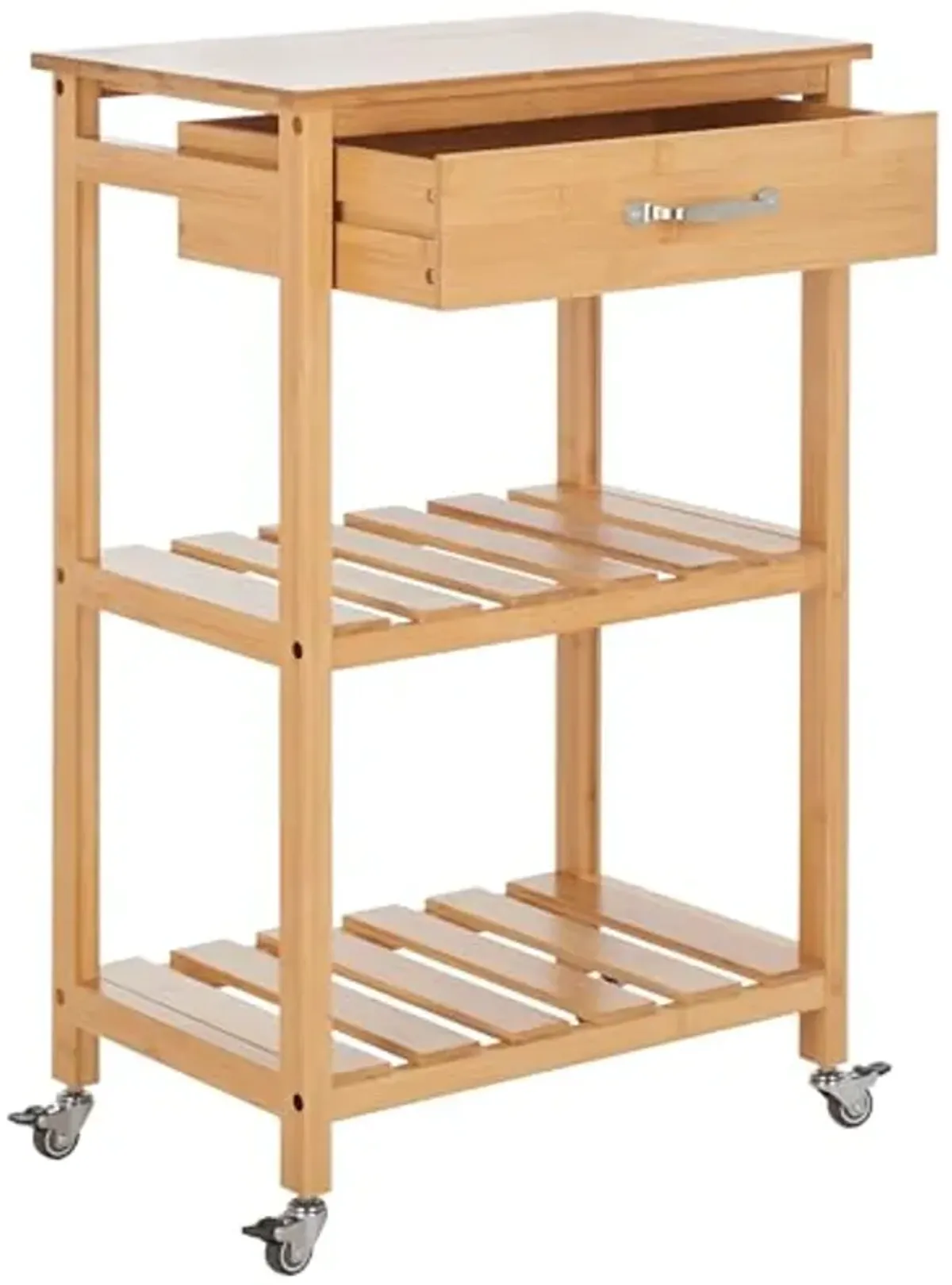 SAFAVIEH Home Collection Corteau Natural Bamboo Kitchen Dining Cart with Wheels