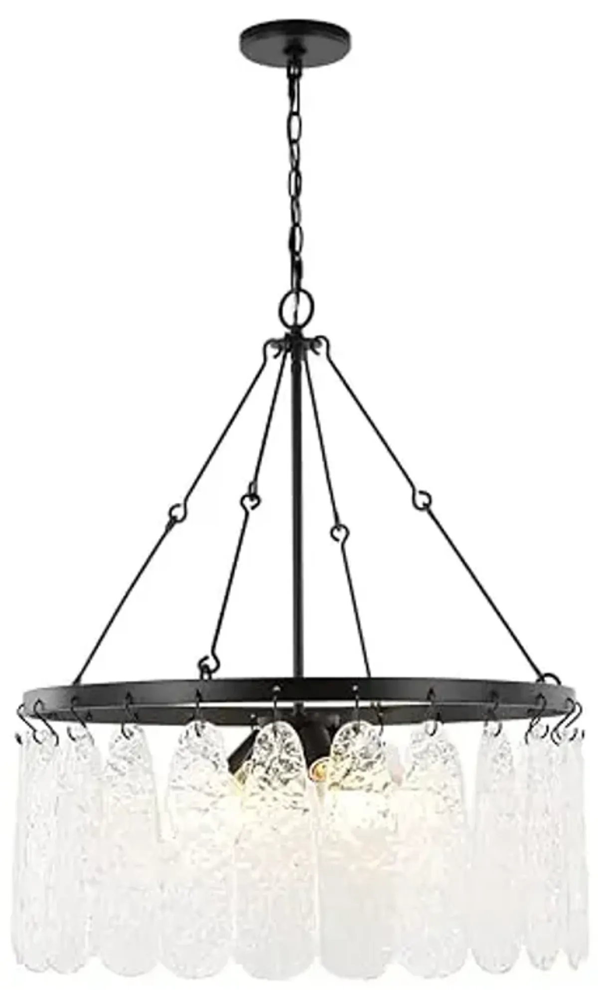 SAFAVIEH Lighting Collection Aremythia Black/Clear Glass 6-Light Hanging Adjustable Chandelier Light Fixture (LED Bulbs Included)