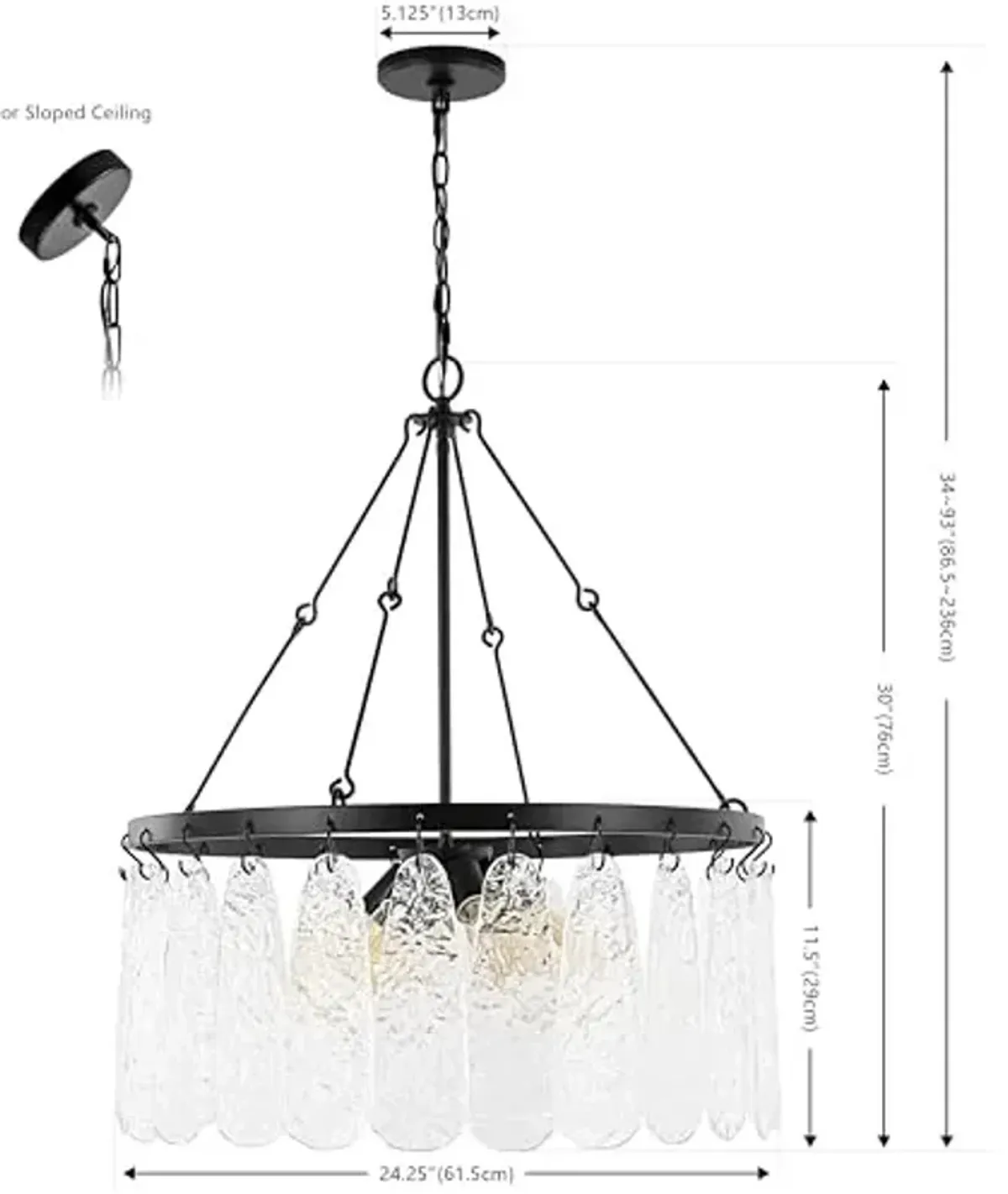 SAFAVIEH Lighting Collection Aremythia Black/Clear Glass 6-Light Hanging Adjustable Chandelier Light Fixture (LED Bulbs Included)