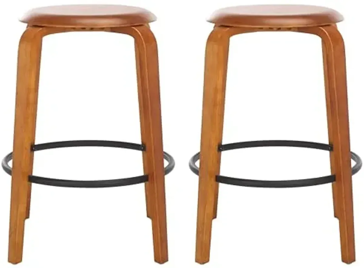 SAFAVIEH Home Collection Luella Walnut/Black 26-inch Seat Height Backless Counter Stool Set of 2