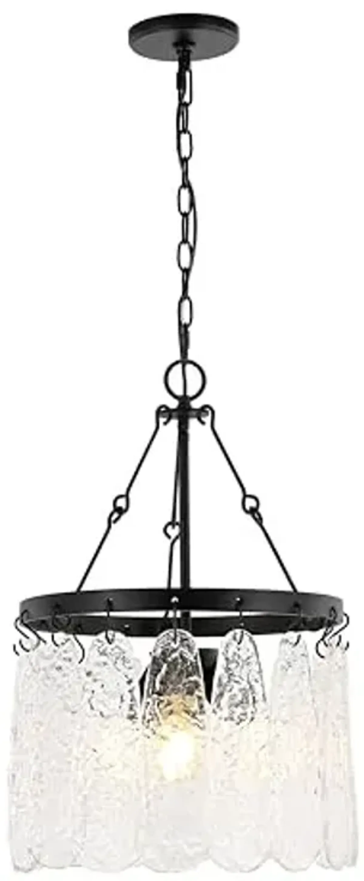 SAFAVIEH Lighting Collection Thryssa Black/Clear Glass 3-Light Hanging Adjustable Chandelier Light Fixture (LED Bulbs Included)