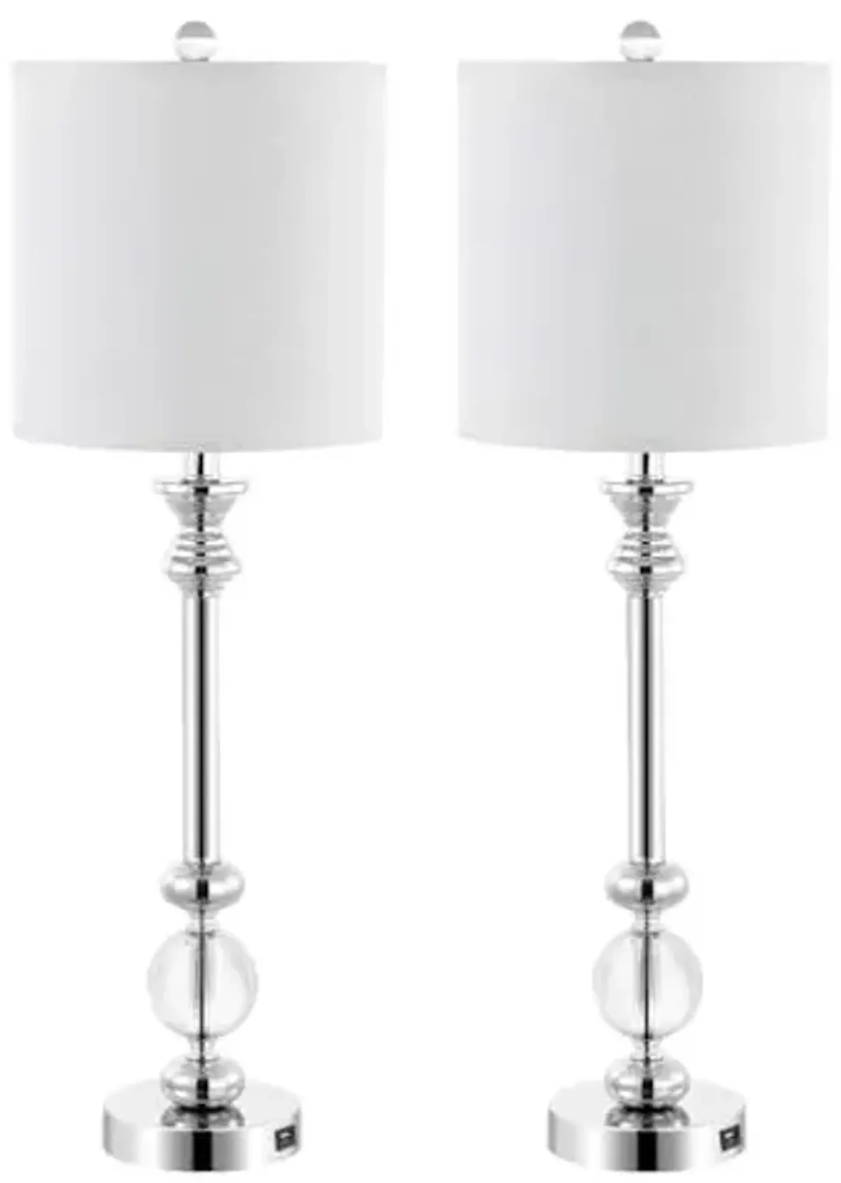 SAFAVIEH Lighting Collection Erica Crystal Candlestick 31-inch Table Lamp Set of 2 with USB Charging Port (LED Bulbs Included)