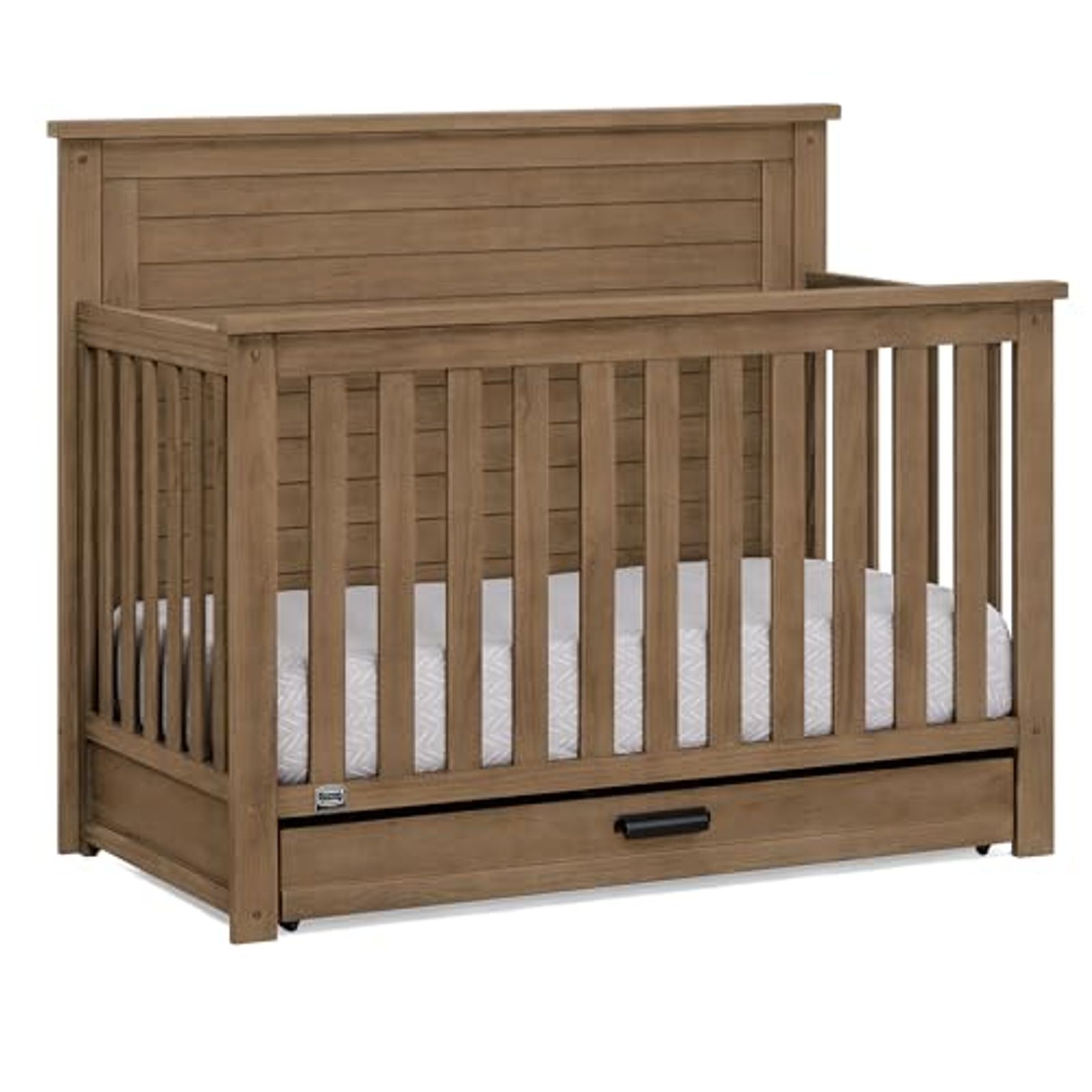 Delta Children Simmons Kids Caden 6-in-1 Convertible Crib with Trundle Drawer, Greenguard Gold Certified, Aged Oak