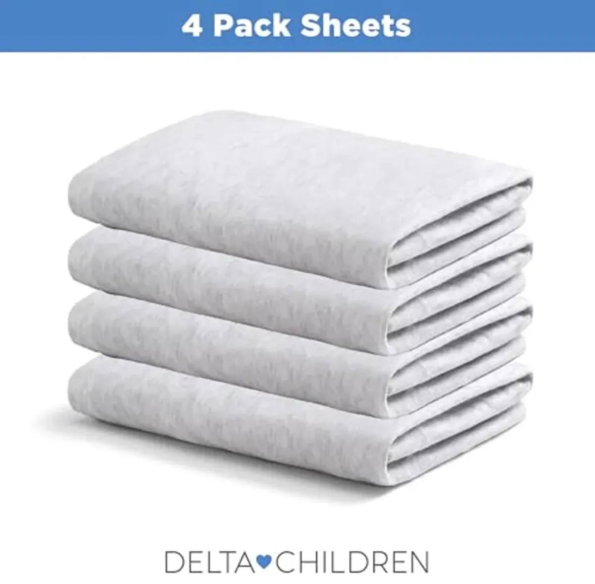 Delta Children 3-Inch Mini Crib Sheet Set, 4 Pack, Soft and Breathable 100% Jersey Knit Fitted Sheet Set, Crib Sheets for Baby Boys and Girls, Grey