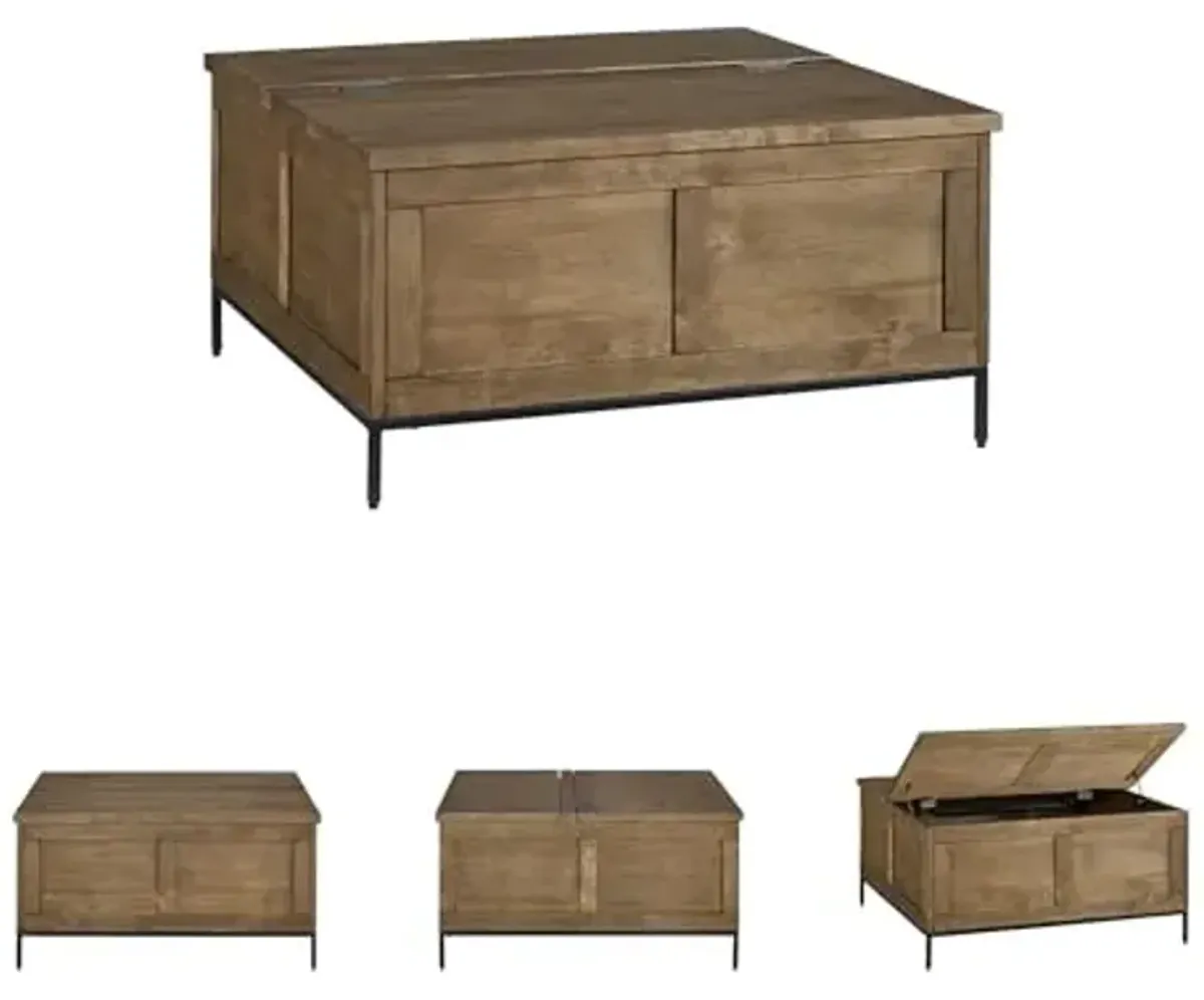 Signature Design by Ashley Torlanta Casual Lift-Top Coffee Table with Hinged Design and Storage, Light Brown & Black